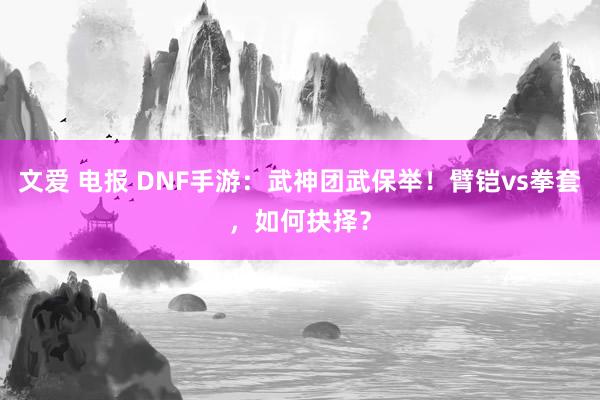 文爱 电报 DNF手游：武神团武保举！臂铠vs拳套，如何抉择？